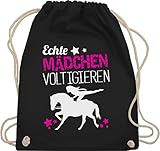 Shirtracer Pferde Geschenk und Reiten Zubehör - Echte Mädchen voltigieren - Unisize - Schwarz - turnbeutel schwarz pferd - WM110 - Turnbeutel und Stoffbeutel aus Baumwolle