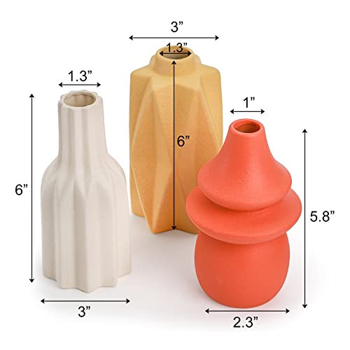 Elsjoy Set Of 3 Ceramic Vase, Decorative Stoneware Flower Vase Modern Geometric Vase, Small Terracotta Bud Vase For Home Decor, Living Room, Table Centerpieces #TOP1