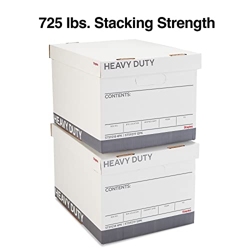 Staples Heavy-Duty Storage Boxes, Top Tab, Stacking Strength 850 lb, White/Gray, 9 3/4"H x 12"W x 15"D, 4/Ct - Thumbnail 3