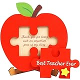 Teacher Appreciation Apple Puzzle Gift, Wooden Apple Teacher Plaque 5.3x5.6 inches, Teacher Gifts, Thank You Teacher Keepsake, Classroom Desk Decor, End of Year Teacher Gift Idea
