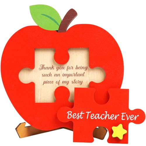 Back to School Teacher Gifts Puzzle Plaque - Teacher Gifts for Women, Wooden Teacher Gift with Best Teacher Ever Puzzle Piece, Thank You Gifts for Teachers Desk Decor
