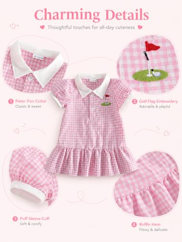 ASUNYKID Toddler Girl Dress Kids Short Sleeve Dresses Outfits for Kids Pink — view 5