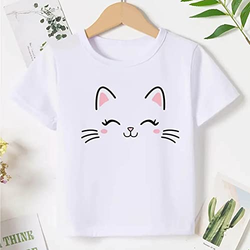 Toddler Baby Girls Short Sleeve Tees Cotton Cute Cat Print T Shirt Tops Kids Soft Crewneck Undershirts Birthday Clothes2