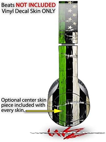 Skin Decal Wrap Works with Original Beats Solo HD Headphones Painted Faded and Cracked Green Line USA American Flag Skin Only (Headphones NOT Included)