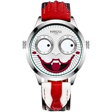 NIBOSI Watches for Men Analog Quartz Clown Dial Wrist Watches Unique Weird Fashion Cool Watch Waterproof Leather Strap Mens Watches