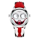 NIBOSI Watches for Men Analog Quartz Clown Dial Unique Weird Fashion Cool Wrist Watch Waterproof Red Leather Strap Men's Watches