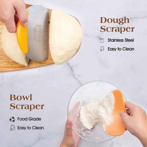 Sourdough Starter Kit, Sourdough Bread Baking Supplies,Sourdough Starter Jar, 9\" Round & 10\"Oval Rattan Banneton Bread Proofing Baskets Set, Bread baking tools,Silicone bread Sling (40oz Jar Kit)