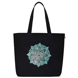MASQ by Q-one Handcrafted Canvas Embroidered Large Tote Bags for Women with Zip, College Bag for Girls, 100% Organic Cotton Tote Bag for Traveling & Daily Use