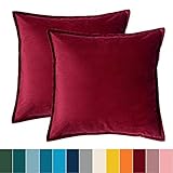 [page_title]-Bedsure Kissenhülle Kissenbezug 45x45 cm Rot 2er Set für Sofakissen Dekokissen - Samt Kissenbezüge Zierkissenbezug Zierkissenhülle für Weihnachten aus Super Weicher und Flauschiger Uni Farbe Samt