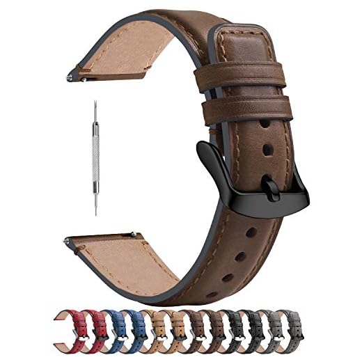 Fullmosa Klockarmband i läder 18 mm 20 mm 22 mm, 7 färger, klassiska klockarmband kompatibla med Samsung Galaxy Watch, Fossil smartklocka, Huawei GT2 armbandsur och mer Mörkbrun + rökig grå 22mm