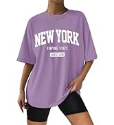 ORANDESIGNE Women Graphic Oversized T Shirts Crewneck Short Sleeve Letter Print Tees Summer Casua...