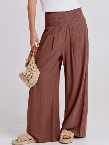Image of ANRABESS Women Linen Palazzo Pants Summer Boho Wide Leg High Waist Casual Lounge Pant 2026 Beach Travel Vacation Outfits