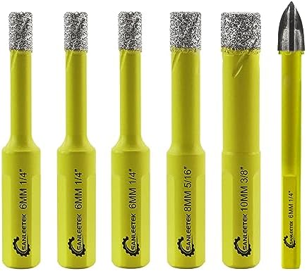 Dry Diamond Drill Bits Set - 5pcs 6mm SANLEETEK Hole Saw Kit with Triangle Shank for Ceramic Porcelain Tile Granite Marble Quartz Stoneware