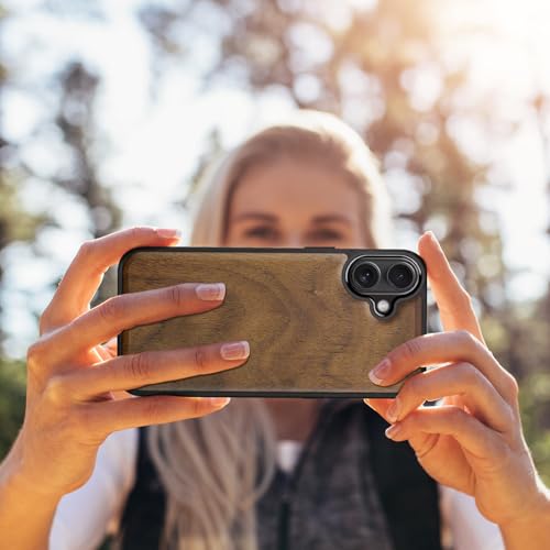 Image of Carveit Wood Case for iPhone 16 Plus, Natural Grain, Walnut | Magnetic iPhone 16 Plus Case Compatible with MagSafe Wireless Chargers, Engraved Wood with Soft TPU Shockproof Bumper