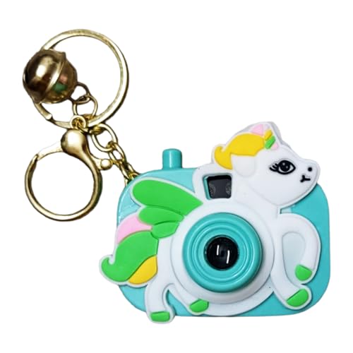 Image of Mini Projector Camera Toy with Bell, Plastic Multicolor Design, Light Projection Feature, Cartoon Keychain for Kids