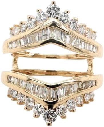 Drizzle Jewels 3Ct Round & Baguette Lab Created Moissanite Wedding Enhancer Ring, 14k Yellow Gold Finish Sterling Silver 925