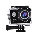 Mixabloem 4K Ultra HD Action Kamera mit WLAN, Wasserdicht bis 30M Sportkamera mit Bildstabilisierung für Outdoor-Abenteuer, inklusive Helm und Fahrradhalterungen (Schwarz)