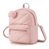Missnine Women's Mini Backpack with Cute Pompom - Quilted PU Leather Small Purse, Fashion Bookbag