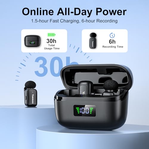 Image of Mini Wireless Microphone for iPhone Android Tablets | with Noise Reduction, 30h Charging Case, 3 Voice Changer, Plug & Play Mini Mic for iPhone Vlogging, Video Recording, Podcast