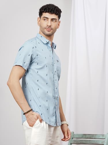 Image of The Indian Garage Co Men Cotton Slim Fit Abstract Printed Half Sleeves Cutaway Collar Casual Shirt