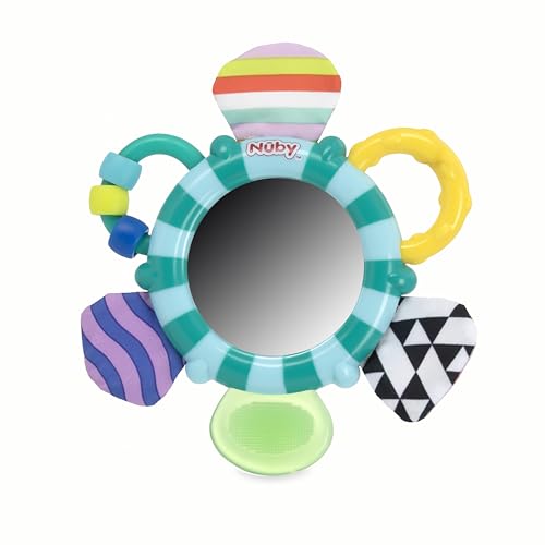 Image of Nuby Look-at-Me Mirror Teether Toy, Teal /Blue Monkey