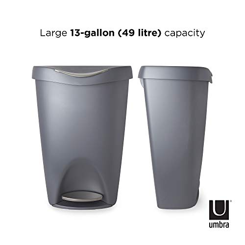 Umbra Brim 13 Gallon Trash Can With Lid - Large Kitchen Garbage Can With Stainless Steel Foot Pedal, Stylish And Durable, Silver/Nickel #TOP4