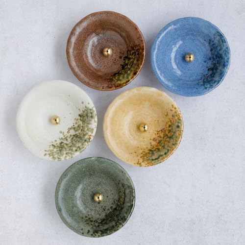 Asayu Japan Porte Encens Japonais en Céramique avec Brûleur Encens en Laiton pour Bâtons, récupérateur de Cendres en céramique – Wabi-Sabi (Blanc et Vert), Fabriqués au Japon Artisanalement – vue 9