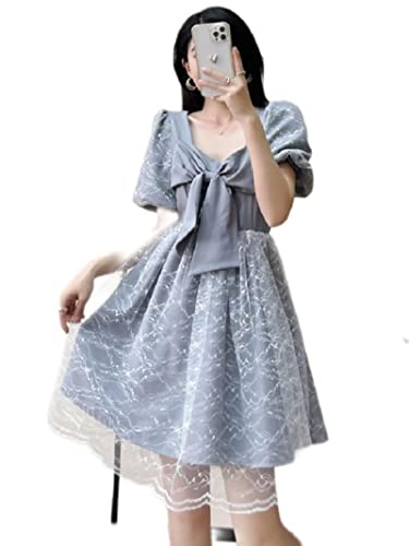 Robe d'été pour femme WEITING grise style kawaii à col carré