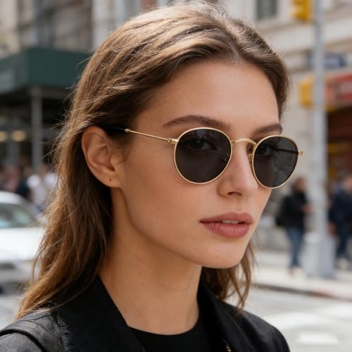 Image of Kursan Small Round Metal Polarized Sunglasses for Men Women Mirrored Lens Classic Circle Sun Glasses