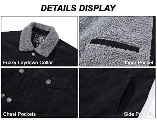 Magcomsen Sherpa Lined Jacket For Men Corduroy Jacket Warm Trucker Jacket With Multi Pockets Fall Winter Jacket Cotton Coat Outwear Black,L #TOP5