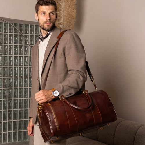 Image of Time Resistance Leather Duffel Bag - Large Weekend Gym Travel Bag (Brown)