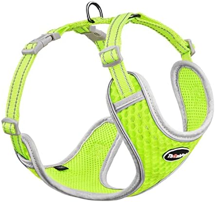 ThinkPet Reflective Breathable Soft Air Mesh No Pull Puppy Choke Free Over Head Vest Ventilation Harness for Puppy Small Medium Dogs (Neon Green,M)