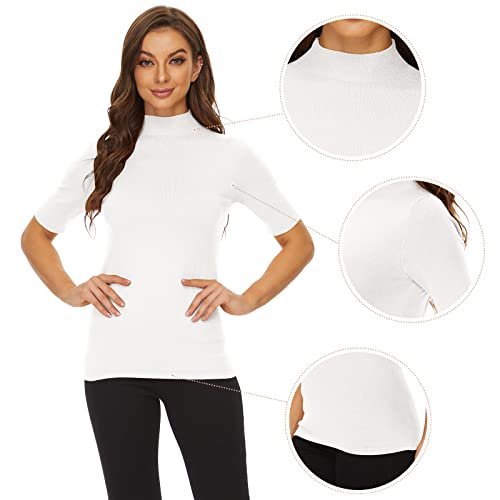 Image of Anbenser Women's Short Sleeve Mock Pullover Sweater Knit Jersey Top Slim Fit