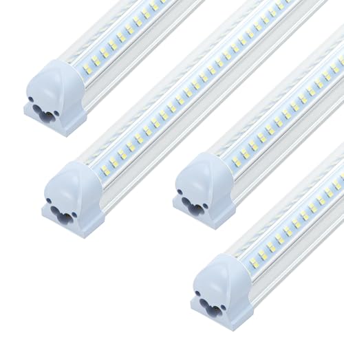 Dzkafycm T8 LED Shop Lights, 4 Pack Garage Light 4FT 60W 9600LM 6000K, Work Lights Ceiling LED, Linkable Lighting, Plug & Play Energy-Saving for Workshop Warehouse Basement Gym Room(V4)