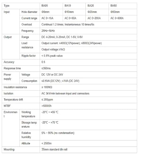 Transductor BA50-AI/V de corriente CA a CC de 0-5V analógico para control industrial estable 6
