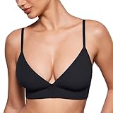 INLYRIC Women's Inbarely Outwear Longline Triangle Bralette Plunge Unlined No Underwire Yoga Sports Bra Crop Tank Top Black Medium