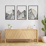 3 Pcs Mountain Decor - Living Room Art, Abstract Framed Mountain Line Wall Decor for Bedroom, Office