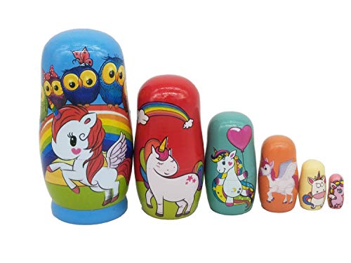 Konrisa Unicorn Nesting Dolls For Boys Girls Owl Animal Theme Nesting Dolls Hand Painted Figurines Wooden Stacking Dolls Halloween Xmas Gifts Birthday Party Supplies,Set Of 6 #TOP2