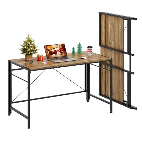 Dripex XXL Klappschreibtisch 110 x 50 cm Faltbarer Computertisch mit Stahlgestell Platzsparender PC Tisch wasserdichte Tischplatte für Home Office Arbeitszimmer(Oak)