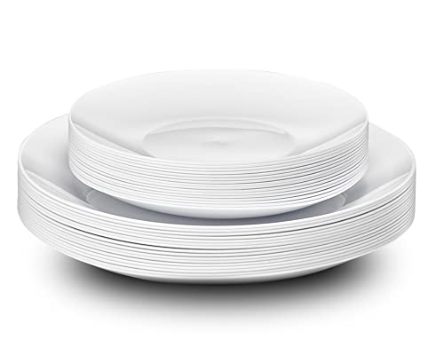 PLASTICPRO White Plastic Design Party Plates Premium heavyweight Elegant Disposable Tableware Dishes (128, White Organic) by PLASTICPRO - Image 6
