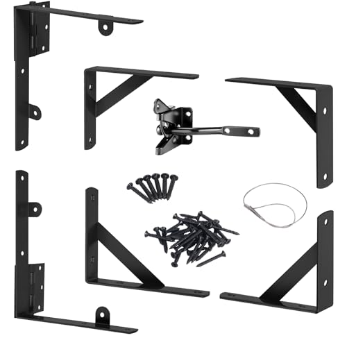 Securitoday Gate Hardware Kit for Wood Fence, Corner Brace Bracket, Anti Sag Frame Hardware With Latch and Hinges for Wooden Fence Driveway, Black, MKZJ1115