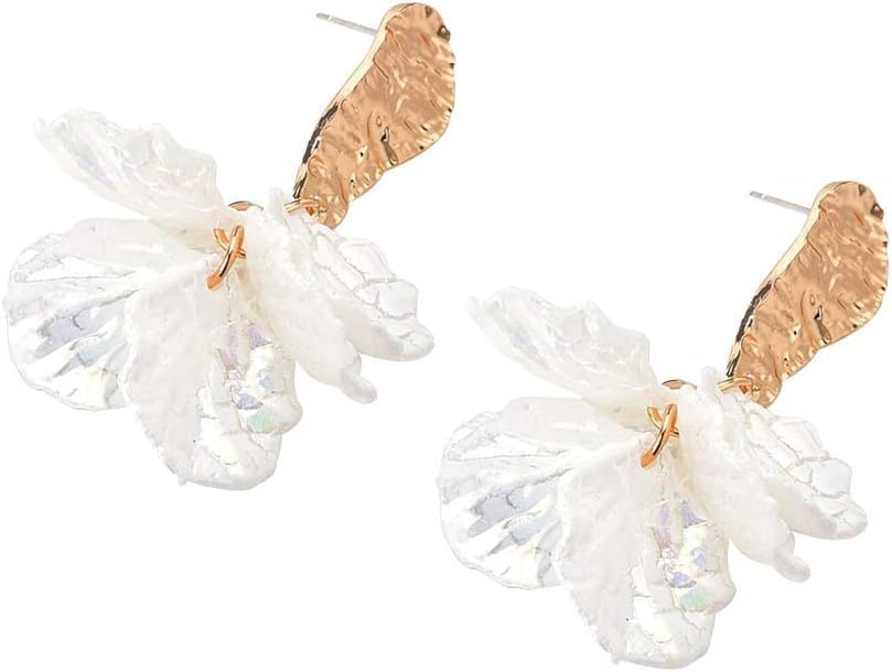 Boucles d'oreilles en argent pour femmes avec fleur en coquille blanche - Bijoux pendants