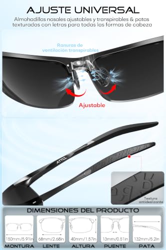 Miniatura 7 de Attcl Gafas De Sol Deportivas Polarizadas Para Hombre, Marco De Metal Al-Mg Súper Ligero Black-Grey