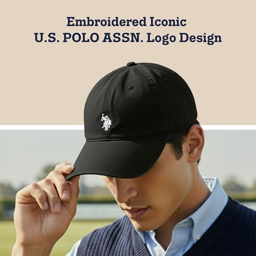 U.S. Polo Assn. mens U.s. Polo Assn. Washed Twill Cotton Adjustable Hat With Pony Logo and Curved Brim Baseball Cap, Black, One Size US - Thumbnail 3