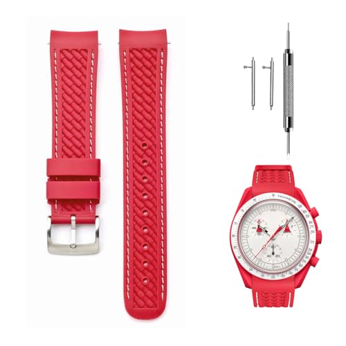 Image of Ziknow Slicone Watch Straps for Moonswatch Swatch 20mm Curved End Moonwatch Strap for Omega X Swatch Speedmaster/Rolex/SEIKO Replacement Straps for Men Women (Red)