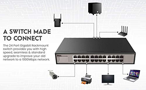 Netis 24 Port Unmanaged Gigabit Switch, Desktop Ethernet Splitter, Ethernet Hub, Plug And Play, Fanless Quite, Traffic Optimization, Sturdy Metal, Rack Mountable With Included Mounting Bracket #TOP7