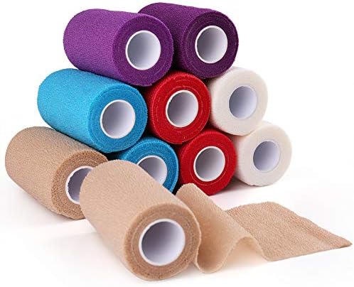 LotFancy Self Adhesive Bandage Wrap, 4 inch by 5 Yards, 10 Pack Self Adherent Cohesive Bandage, First Aid Medical Tape for Wrist, Ankle, Sprains and Swelling, Assorted Color