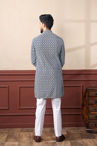Image of ALMORA Men's Embroidered with Thread Work and Cotton Blend Only Slim Fit Kurta for Men