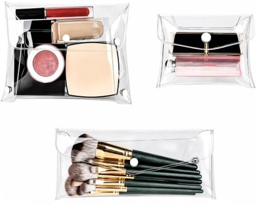 Seadiquiet 3PCS Clear Mini PVC Makeup Bag Small Plastic Cosmetic Organizer Bag Pouch with Snap Closure for Vacation Travel, Bathroom Organizing