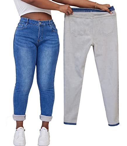 zsangbee Women's Plus Size Fleece Lined Jeans Winter Thermal Skinny Flannel Lined Denim Jean